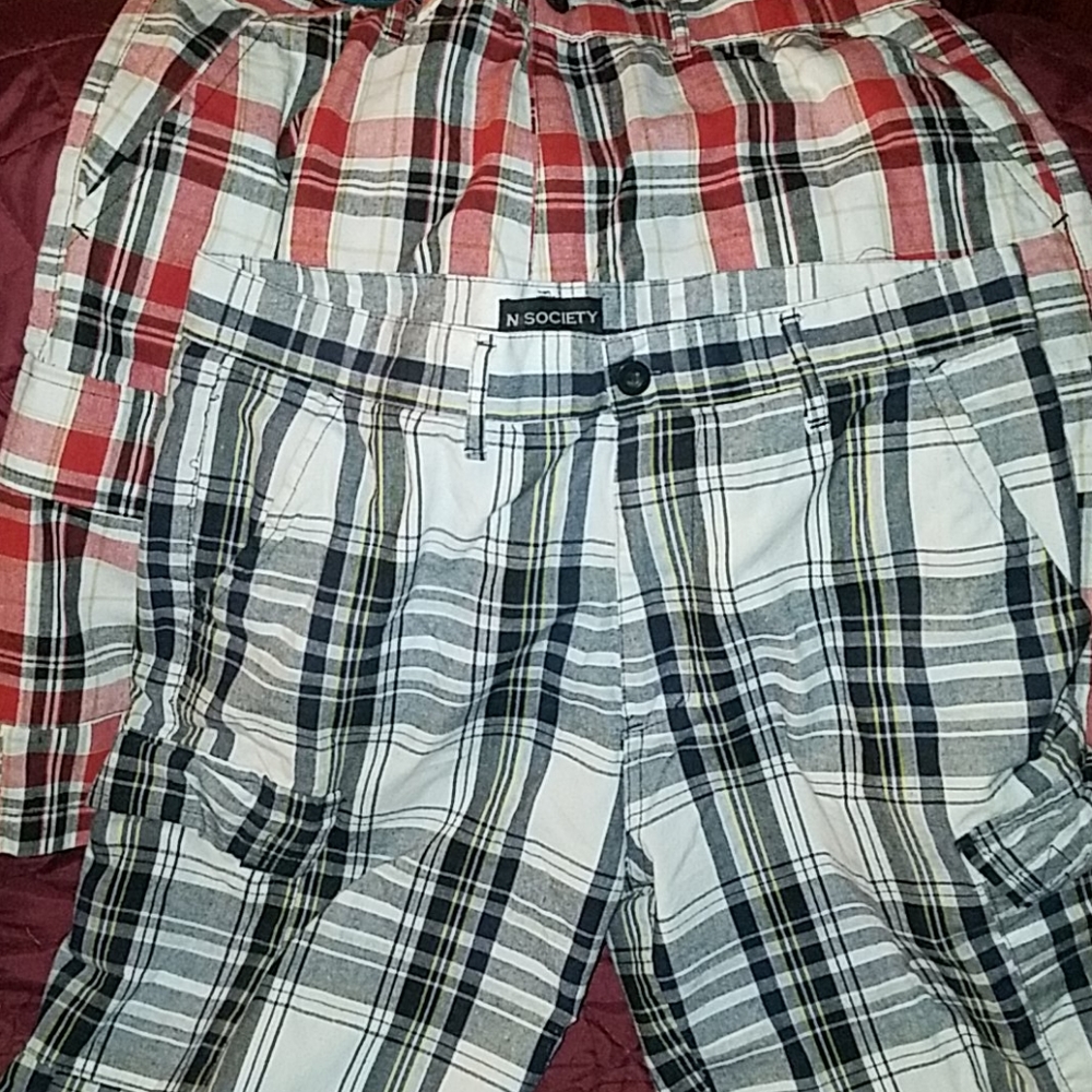 Set of plaid cargo shorts $40 both or $25 for 1